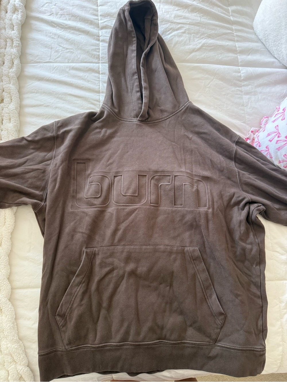Burn Embossed Brown Hoodie - Women's Pullover Sweatshirt